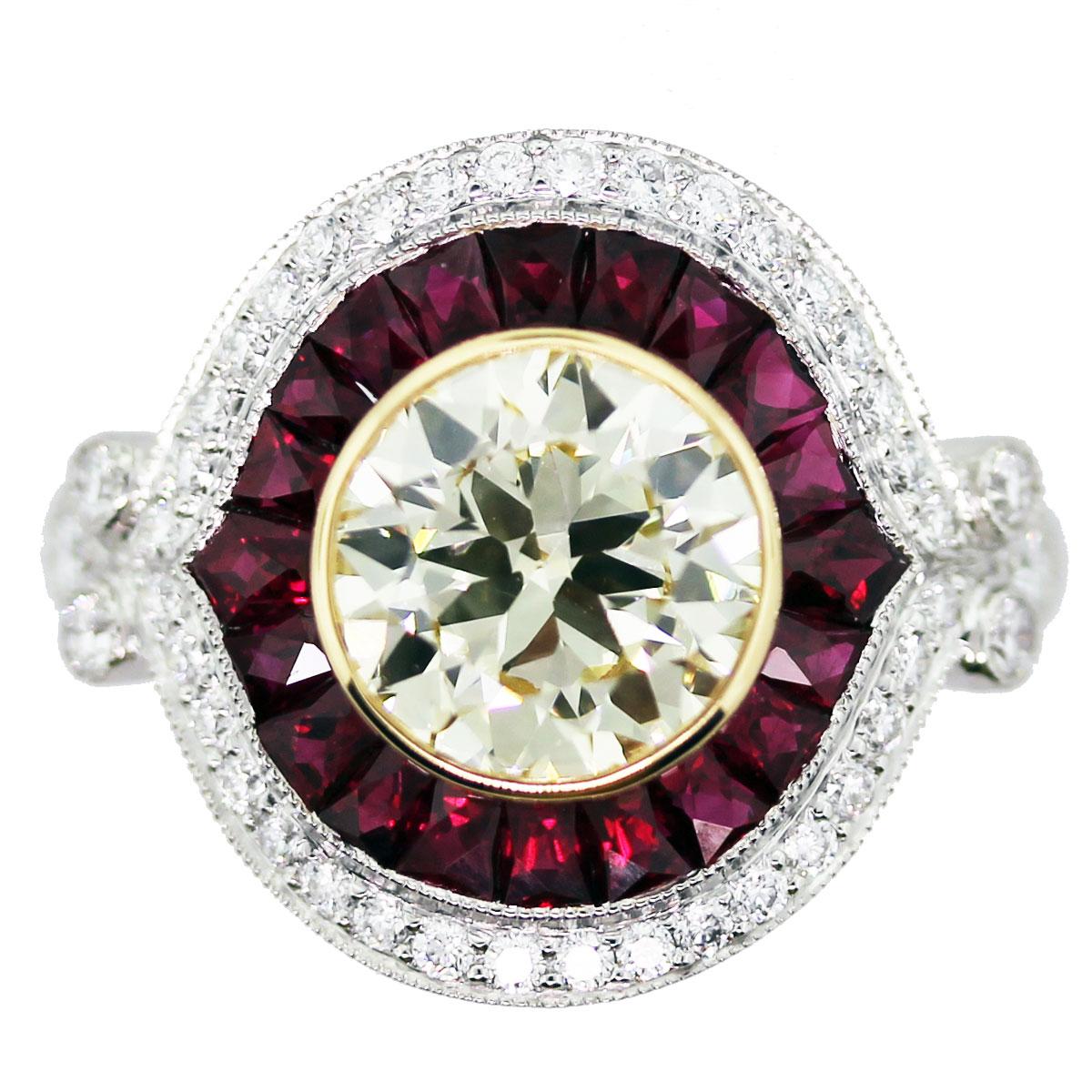 2 Carat Halo Style Engagement Ring

This stunning 2ctw Halo Engagement Ring is in excellent condition and is ready to ship!


Style: Art Deco Style Engagement Ring 2 Carat Light Fancy Yellow with Rubies and Diamonds
Main Diamond Details: The main