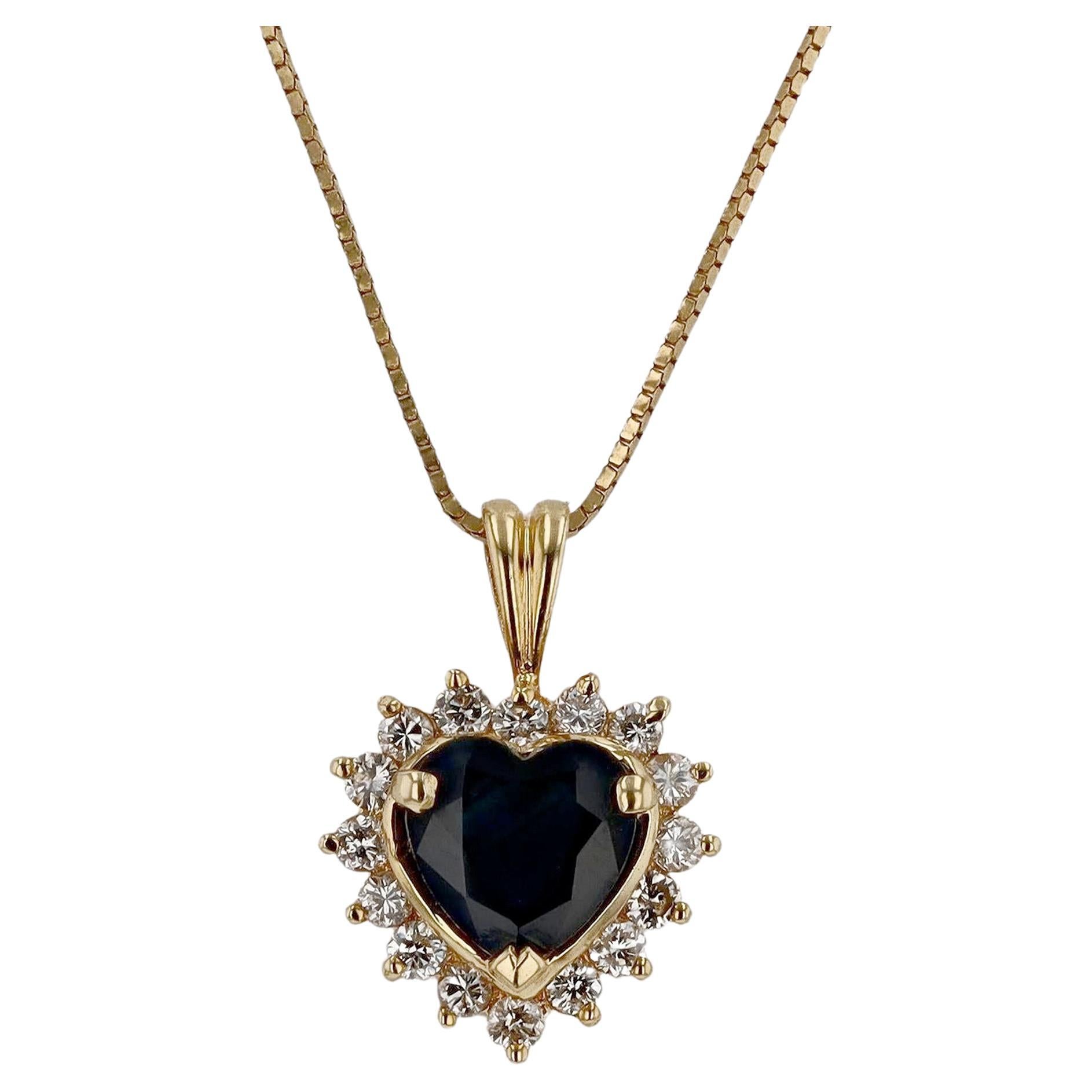 2 Carat Heart Shape Blue Sapphire and Diamond Necklace For Sale