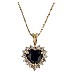 Vintage 2 Carat Heart Shape Blue Sapphire and Diamond Necklace