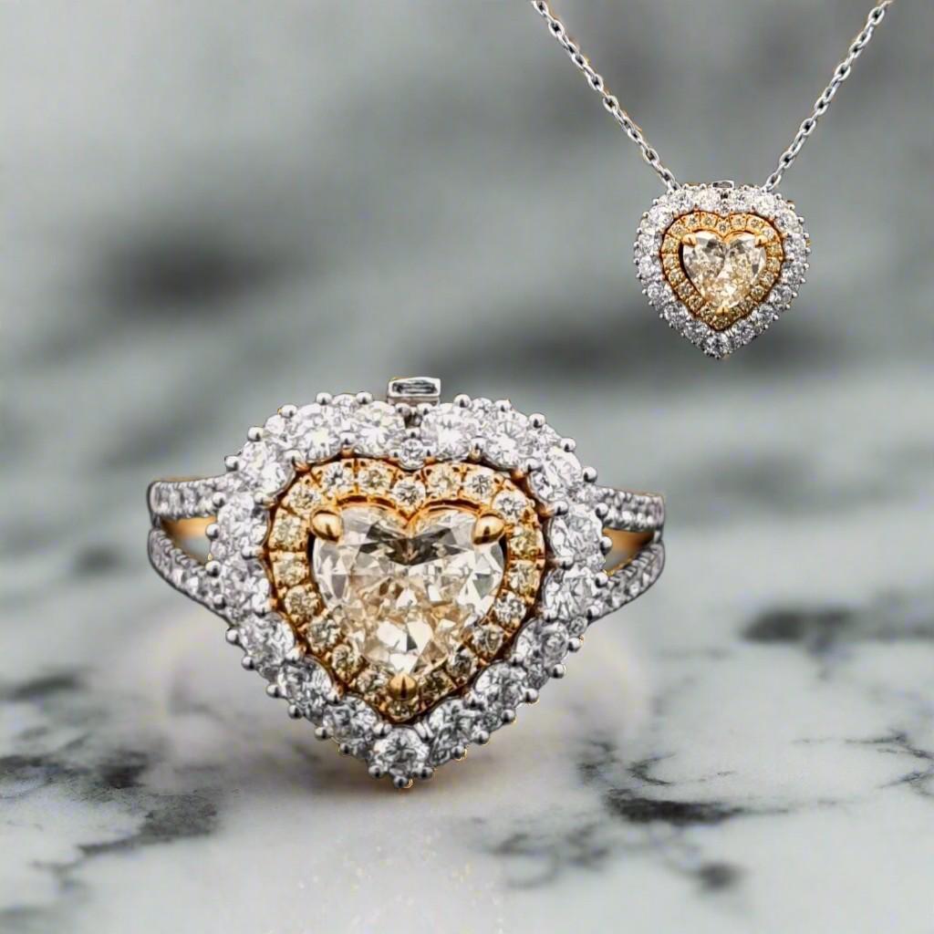 Mckinley 2 Carat Heart Shape Diamond Engagement Ring in 14k Yellow & White Gold

Celebrate your love story with the breathtaking McKinley 2-Carat Heart Shape Diamond Engagement Ring. This exquisite piece features a 2-carat heart-shaped diamond,