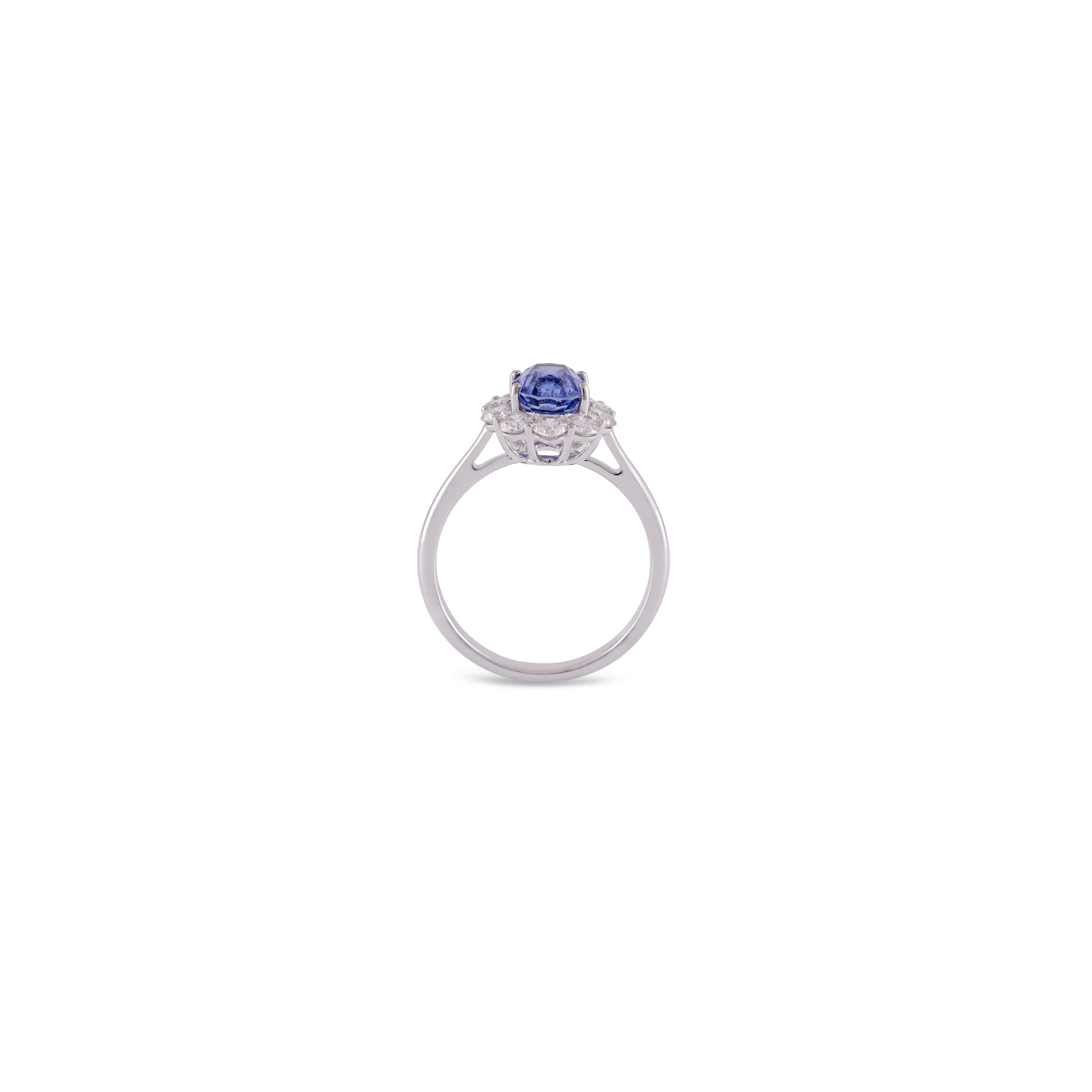 Modern 2 Carat High Value Clear Sapphire & Diamond Cluster Ring in 18k White Gold For Sale