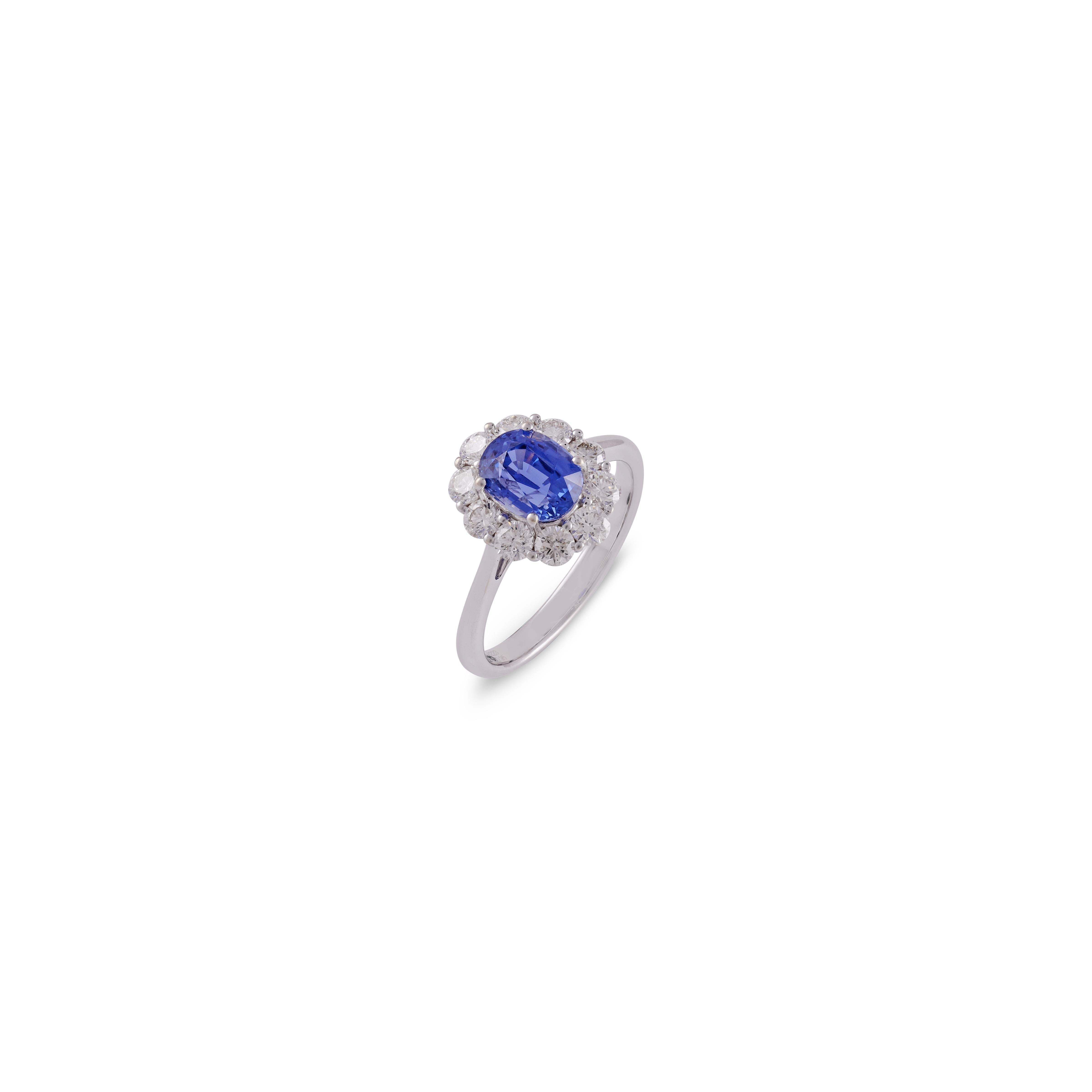 Oval Cut 2 Carat High Value Clear Sapphire & Diamond Cluster Ring in 18k White Gold For Sale