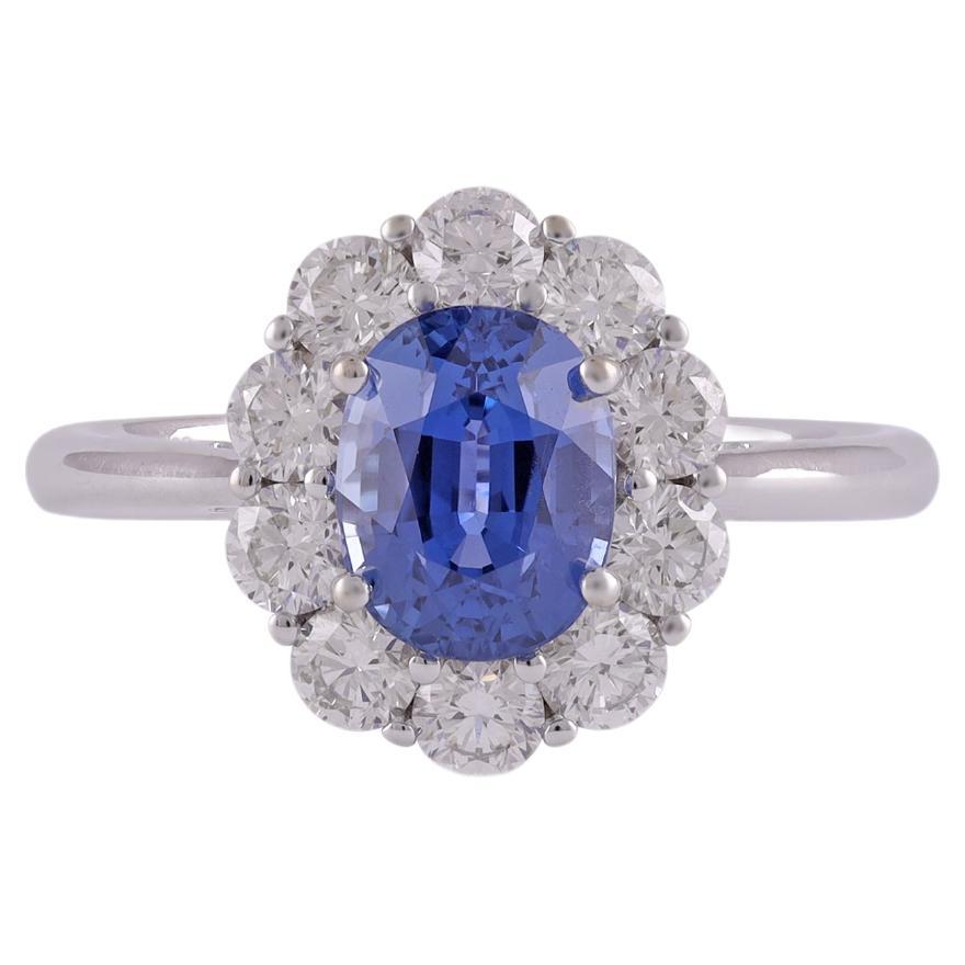 2 Carat High Value Clear Sapphire & Diamond Cluster Ring in 18k White Gold For Sale