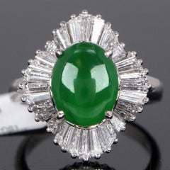 2 Carat Imperial Jade and 1 Carat Diamond Halo Cocktail Ring