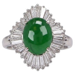 2 Carat Imperial Jade and 1 Carat Diamond Halo Cocktail Ring