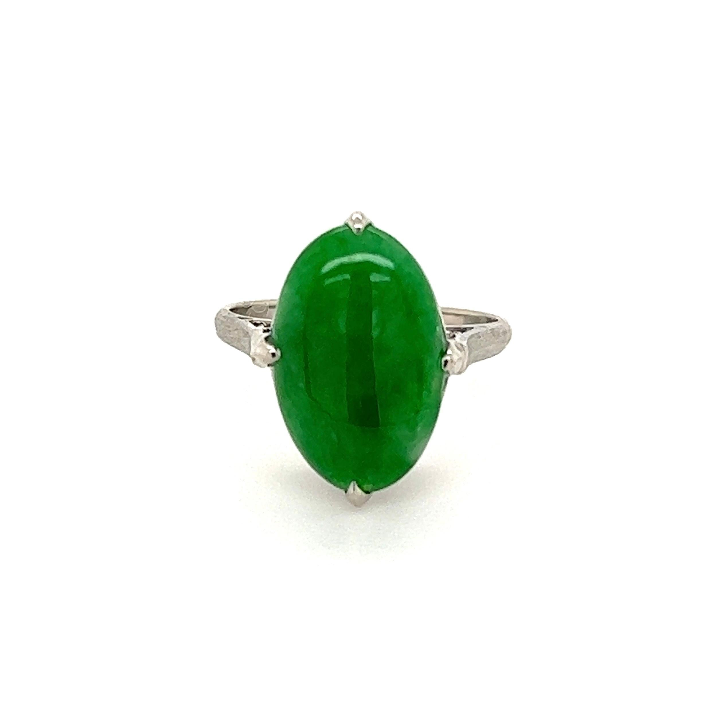 Oval Cut 2 Carat Jade Jadeite Solitaire Platinum Cocktail Ring For Sale