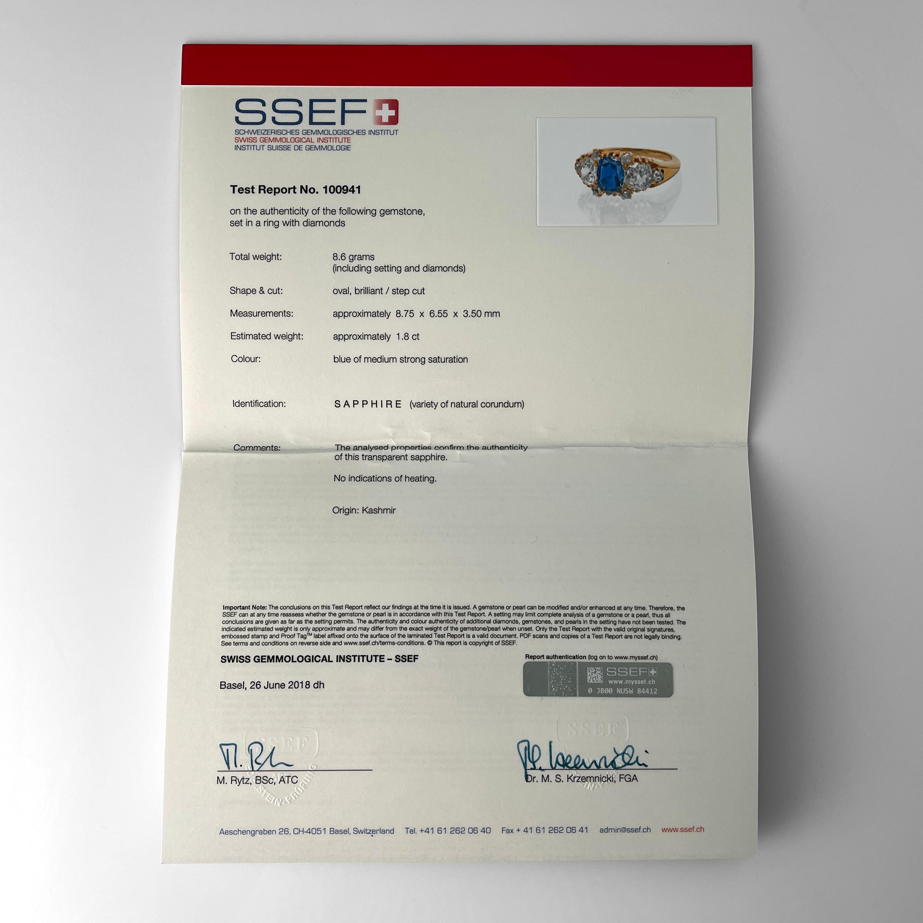 Kashmir Sapphire & Diamond Ring SSEF, AGL & GCS Certified No-Heat, 2-Carat Stone 3