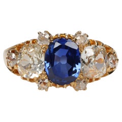 Antique Kashmir Sapphire & Diamond Ring SSEF, AGL & GCS Certified No-Heat, 2-Carat Stone