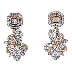 Ornate, 2 Carat Earrings, Rose 18Kt 2-Tone, VS Dangle Earrings