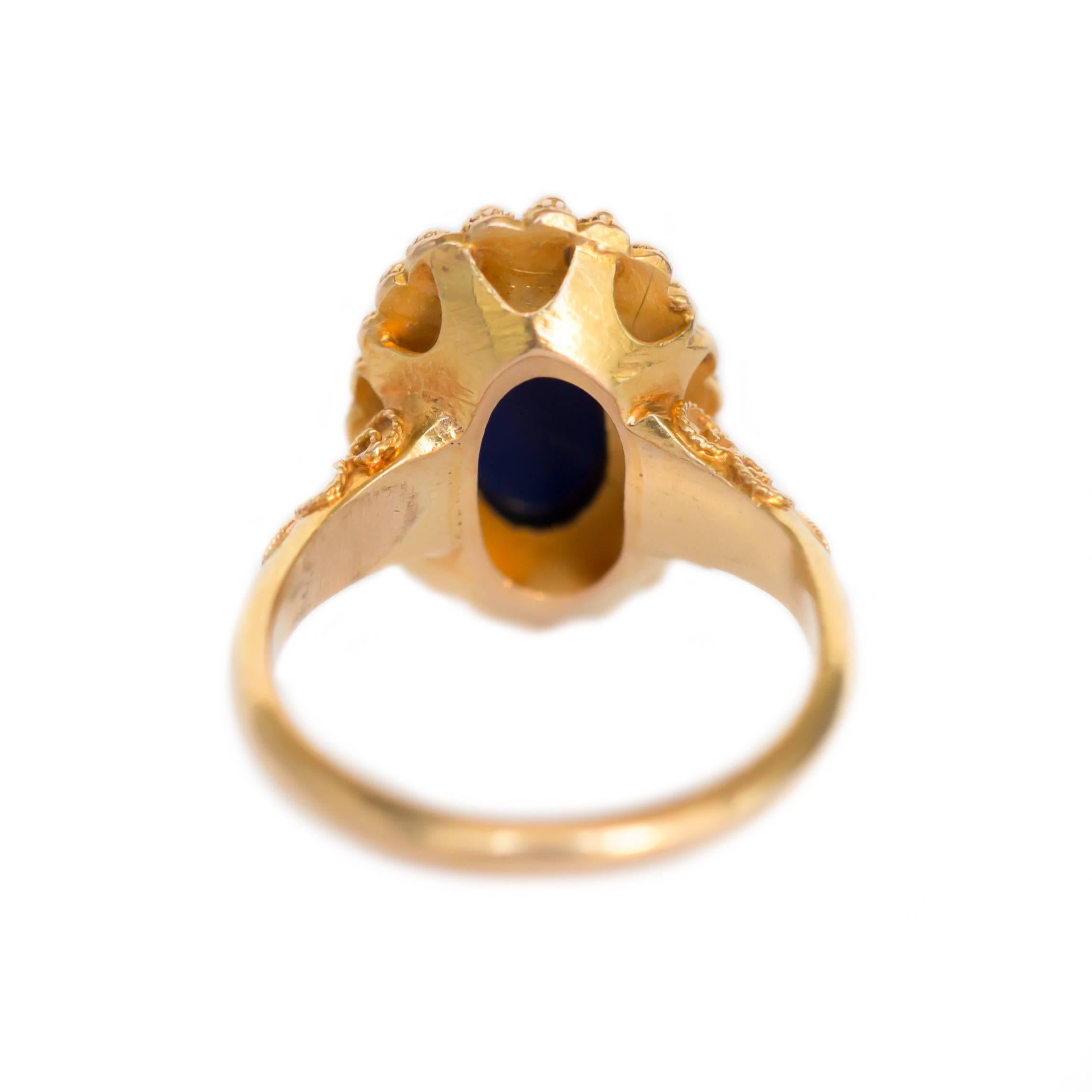 2 Carat Lapis Yellow Gold Engagement Ring In Excellent Condition In Atlanta, GA