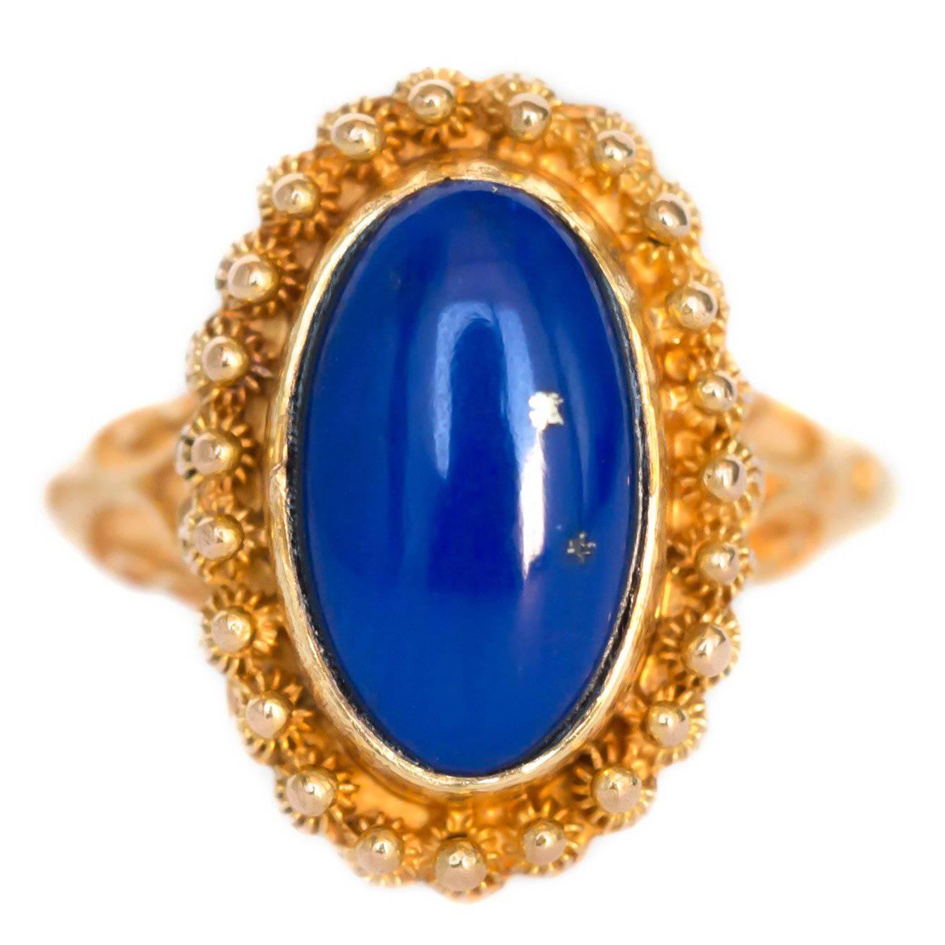 2 Carat Lapis Yellow Gold Engagement Ring