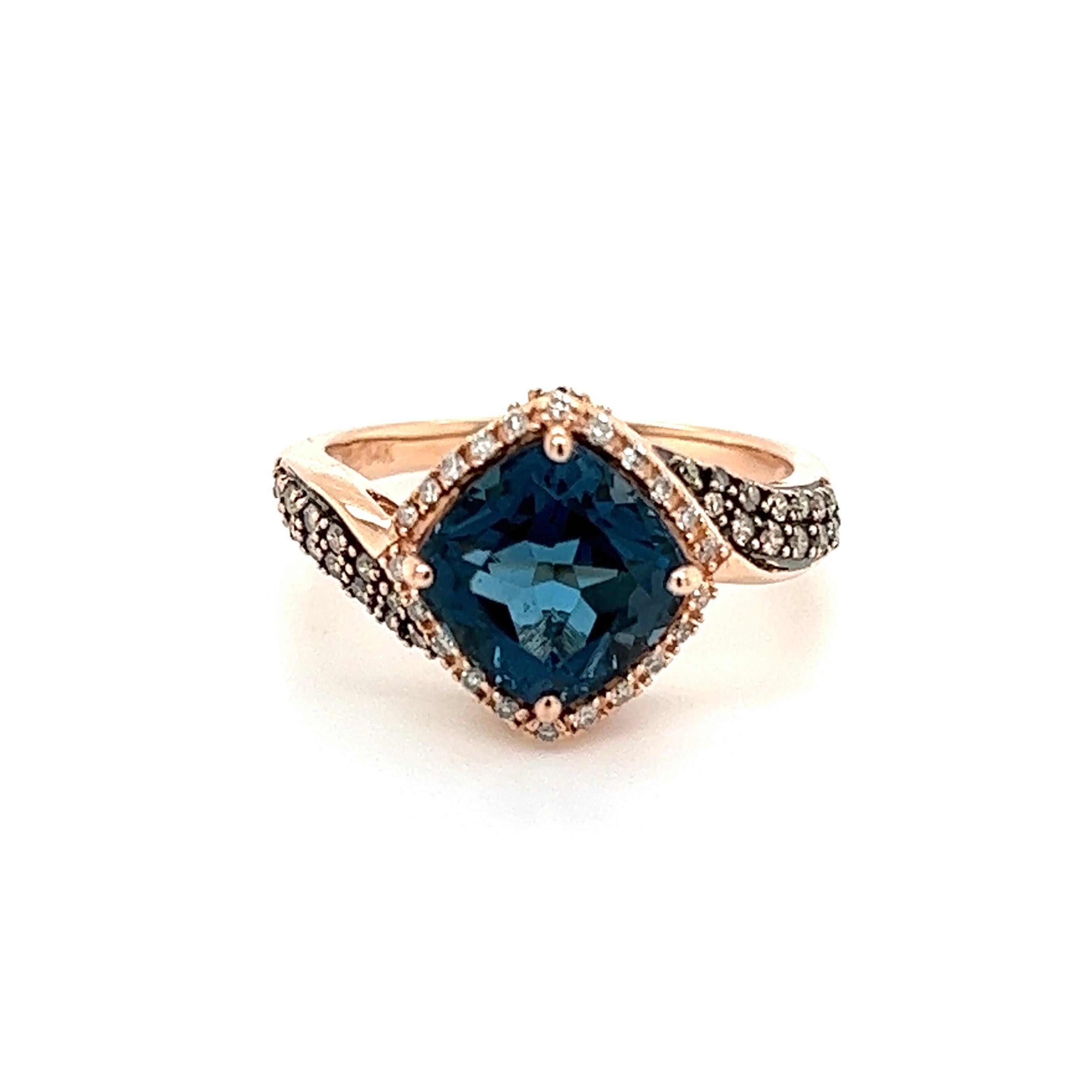 Modern 2 Carat London Blue Topaz and Diamond Gold Ring For Sale