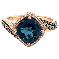 Antique 2 Carat London Blue Topaz and Diamond Gold Ring