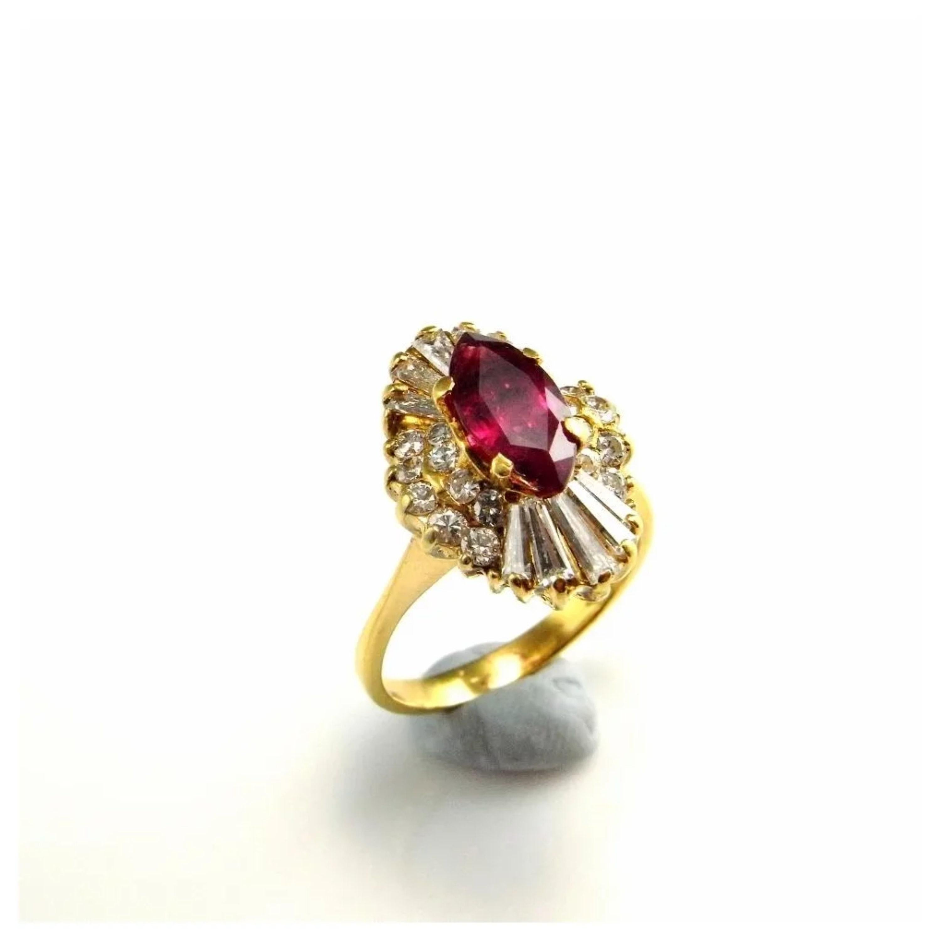For Sale:  2 Carat Marquise Cut Ruby Diamond Engagement Ring, Ruby Diamond Wedding Ring 2