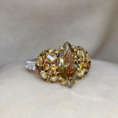 2 Carat Marquise Fancy Greenish Brown, Cognac Diamond Cocktail Ring