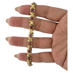 One of a Kind Vintage Style Ruby Bracelet with Diamond Accent