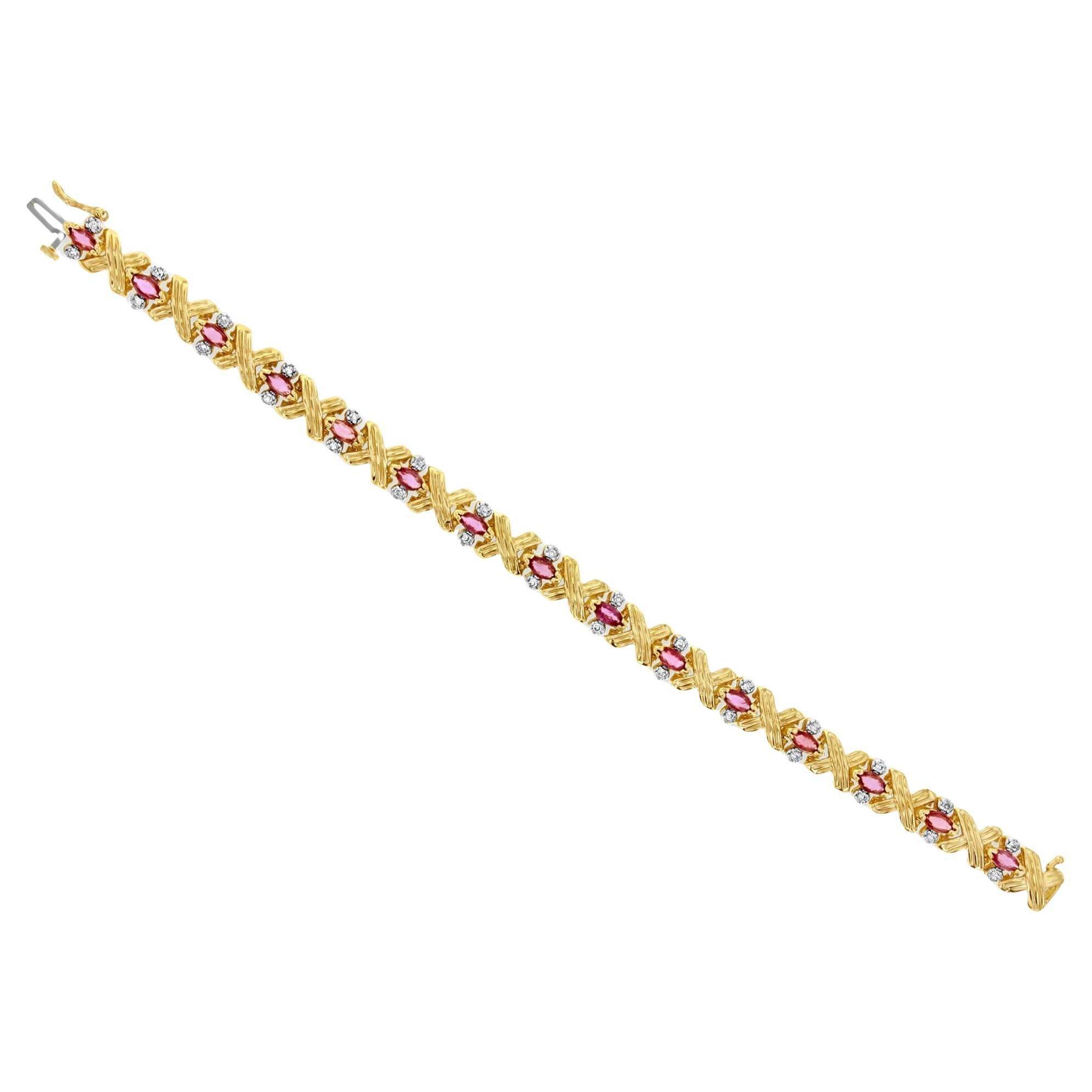 Bracelet tennis avec diamants et rubis marquise de 2 carats