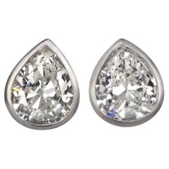 2 Carat Matched Pair of Pear Cut Diamonds set in Solid Platinum