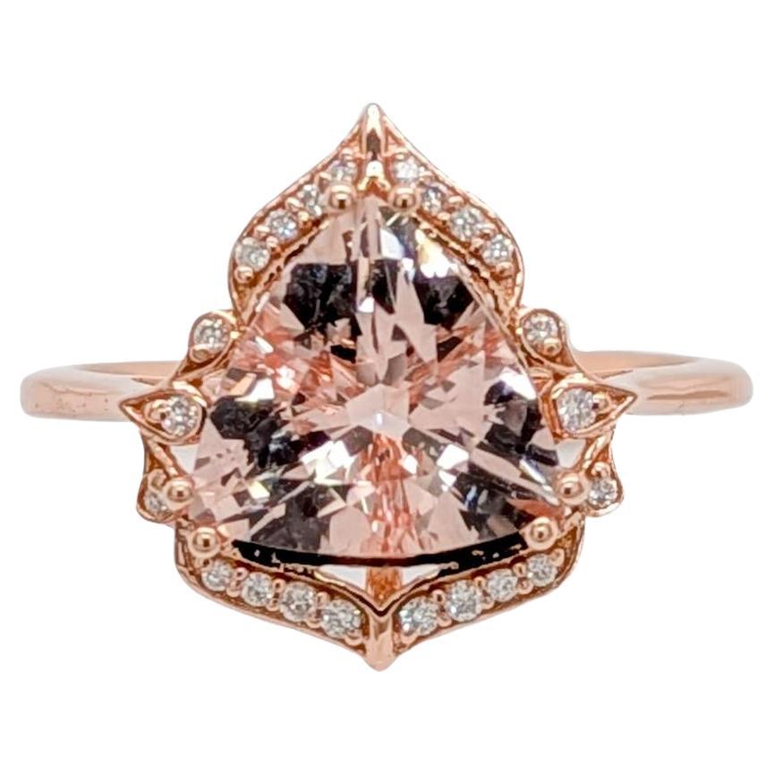 2 Carat Morganite Ring w Earth Mined Diamonds in Solid 14K Gold  TR 9mm