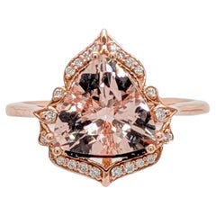 Anello con Morganite da 2 carati e diamanti estratti dalla terra in oro massiccio 14K  TR 9mm