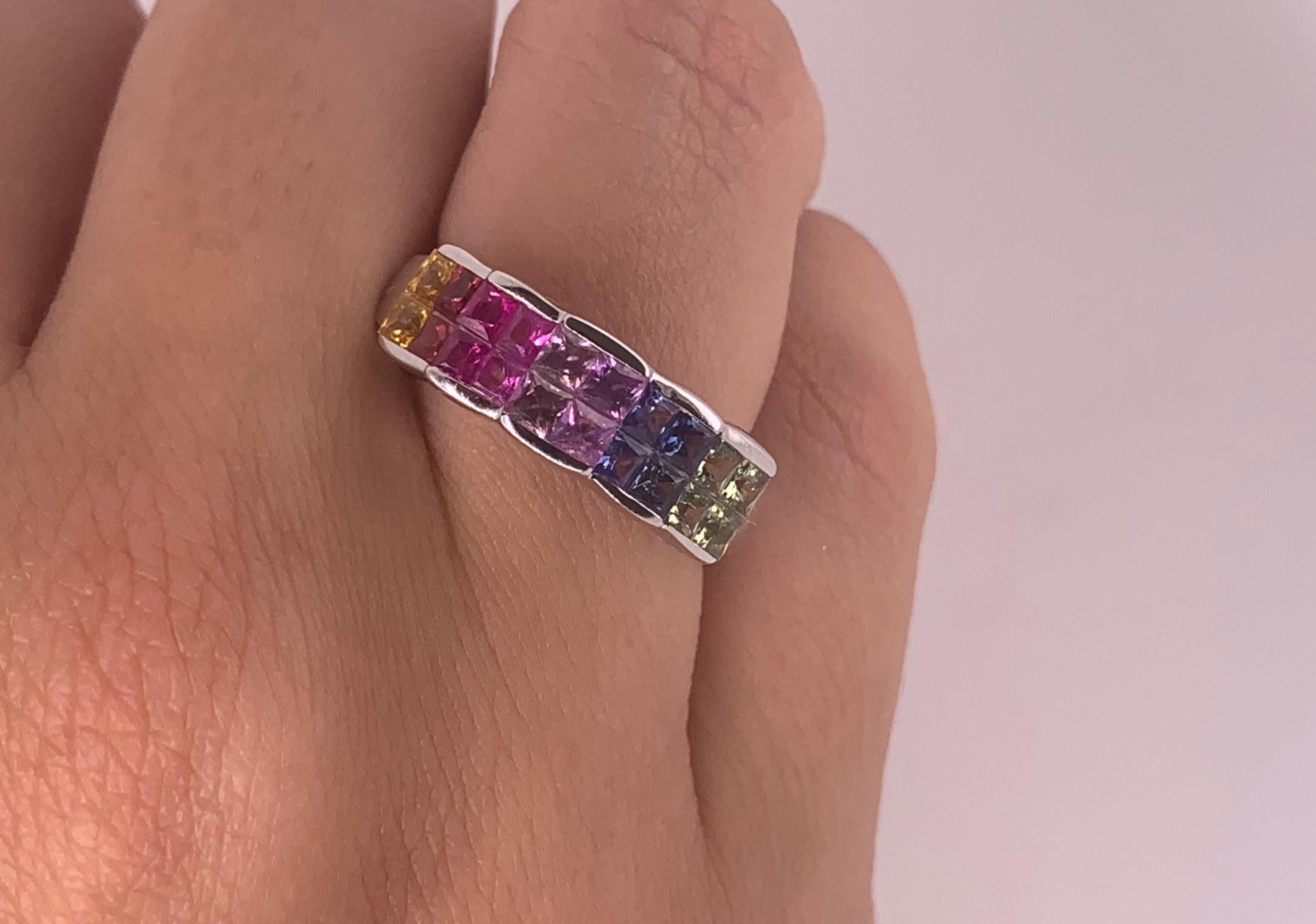 Contemporary 2 Carat Multi-Color Sapphire Rainbow Band Ring