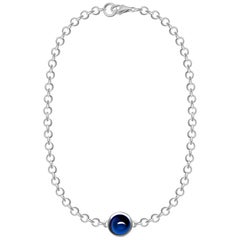 2 Carat Natural Blue Sapphire Cabochon 18 Karat White Gold Chain Bracelet