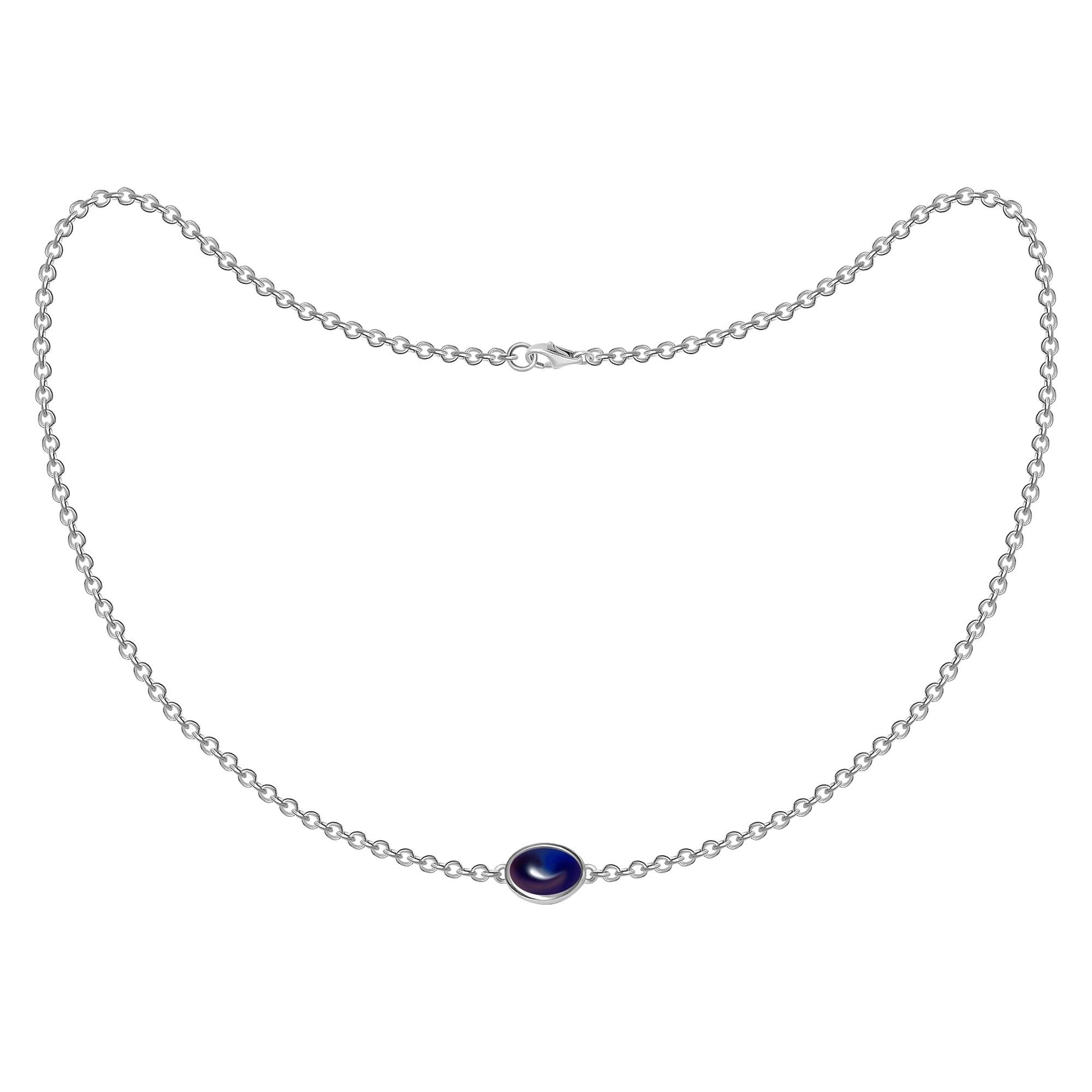 2 Carat Natural Blue Sapphire Cabochon 18 Karat White Gold Chain Necklace