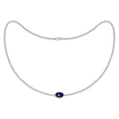 2 Carat Natural Blue Sapphire Cabochon 18 Karat White Gold Chain Necklace