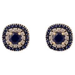 Orecchini a perno con zaffiro blu naturale e diamante da 2 carati in oro giallo 14 carati
