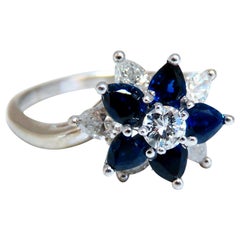 2 Carat Natural Blue Sapphire Diamonds Ring 14 Karat Cocktail Classic