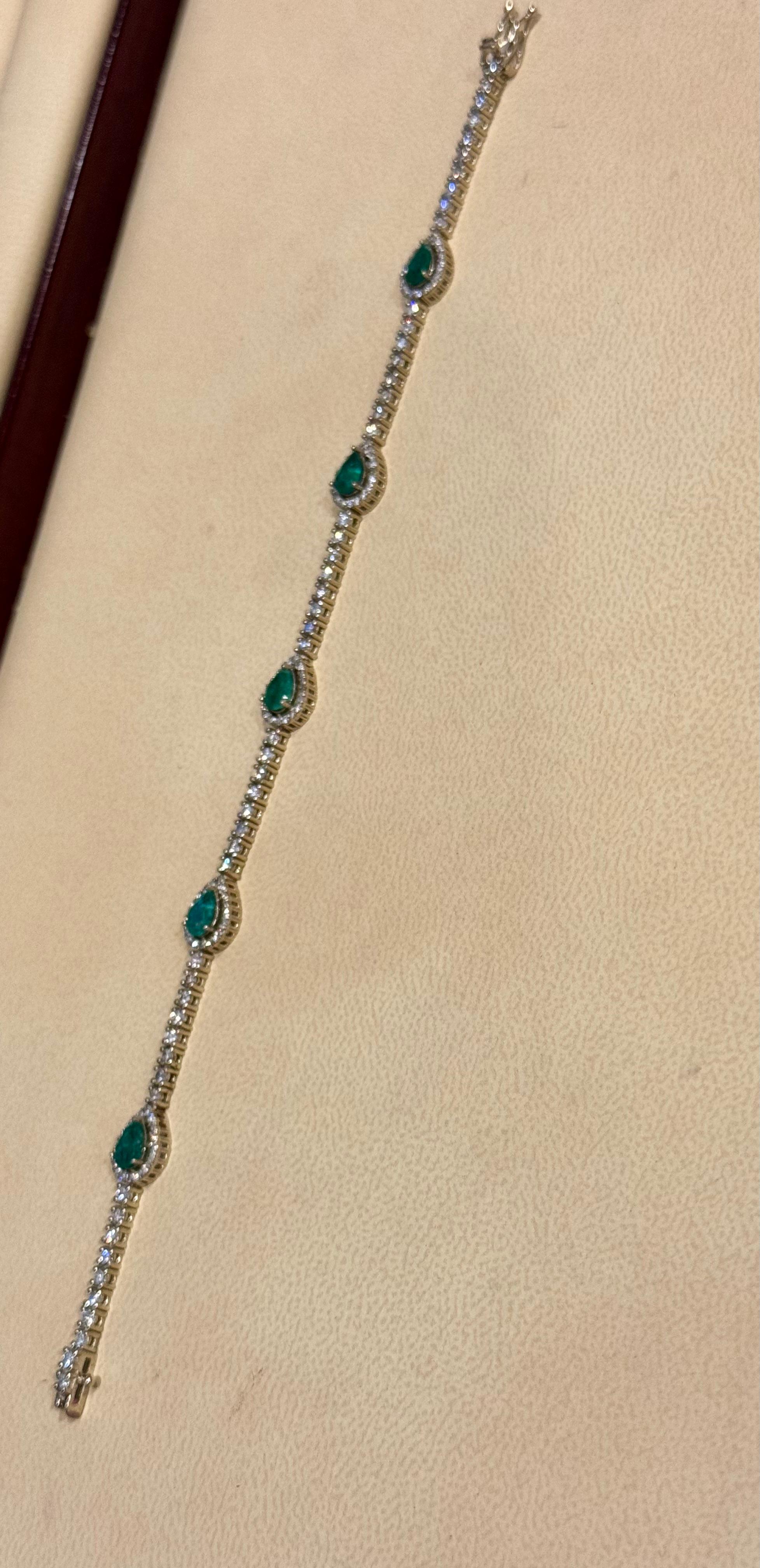 2 Karat natürlicher brasilianischer Smaragd & Diamant-Tennisarmband aus 14 Karat Weißgold Damen