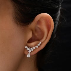 2 Carat Natural Diamond Ear Climber Earrings 14k White Gold Wedding Jewelry