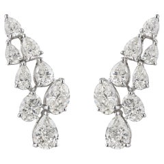 2 Carat Natural Diamond Pear Cluster Climber Stud Earrings in 14K White Gold