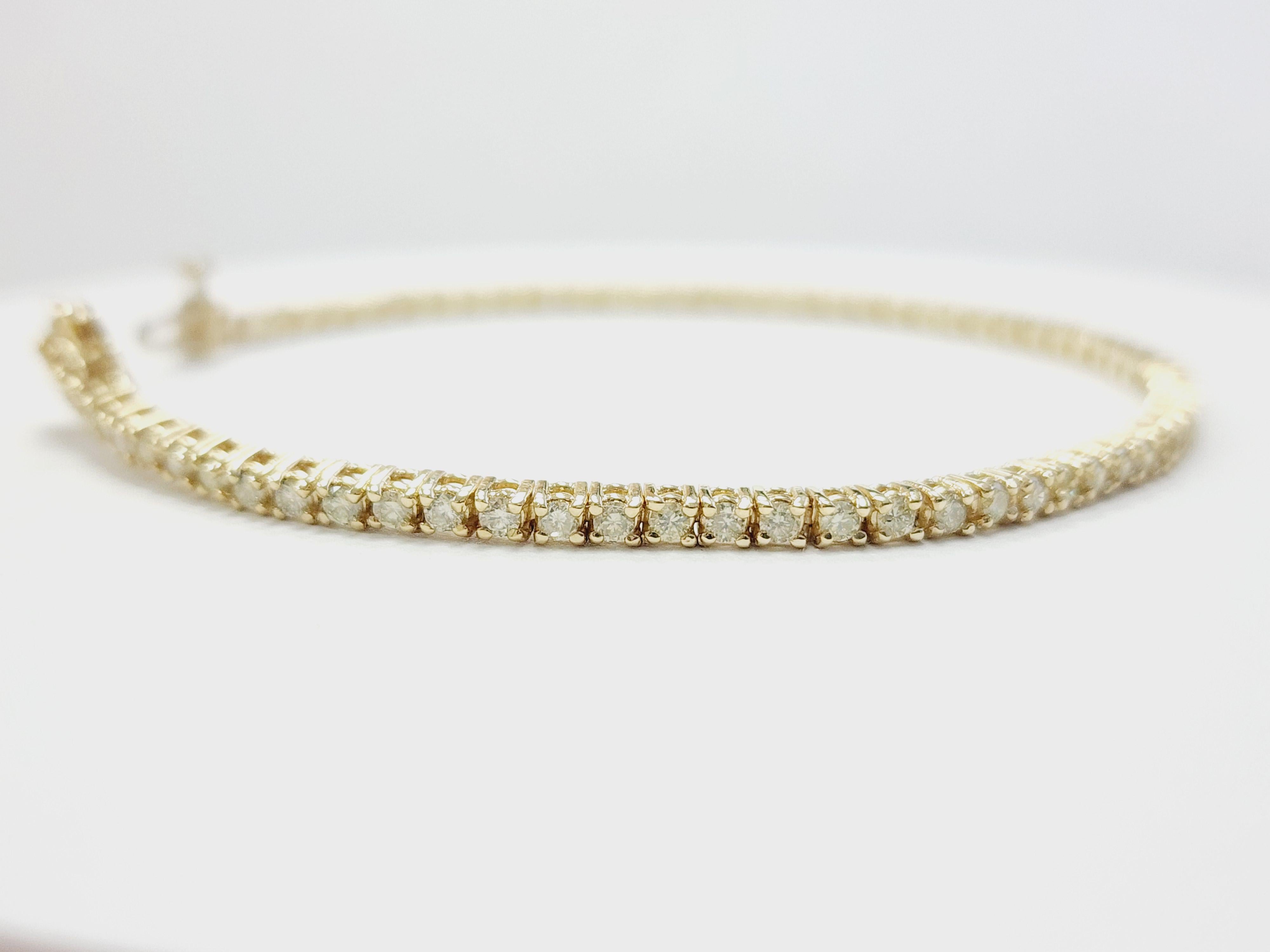 1.88 Carat Natural Diamond Tennis Bracelet 14 Karat Yellow Gold 1