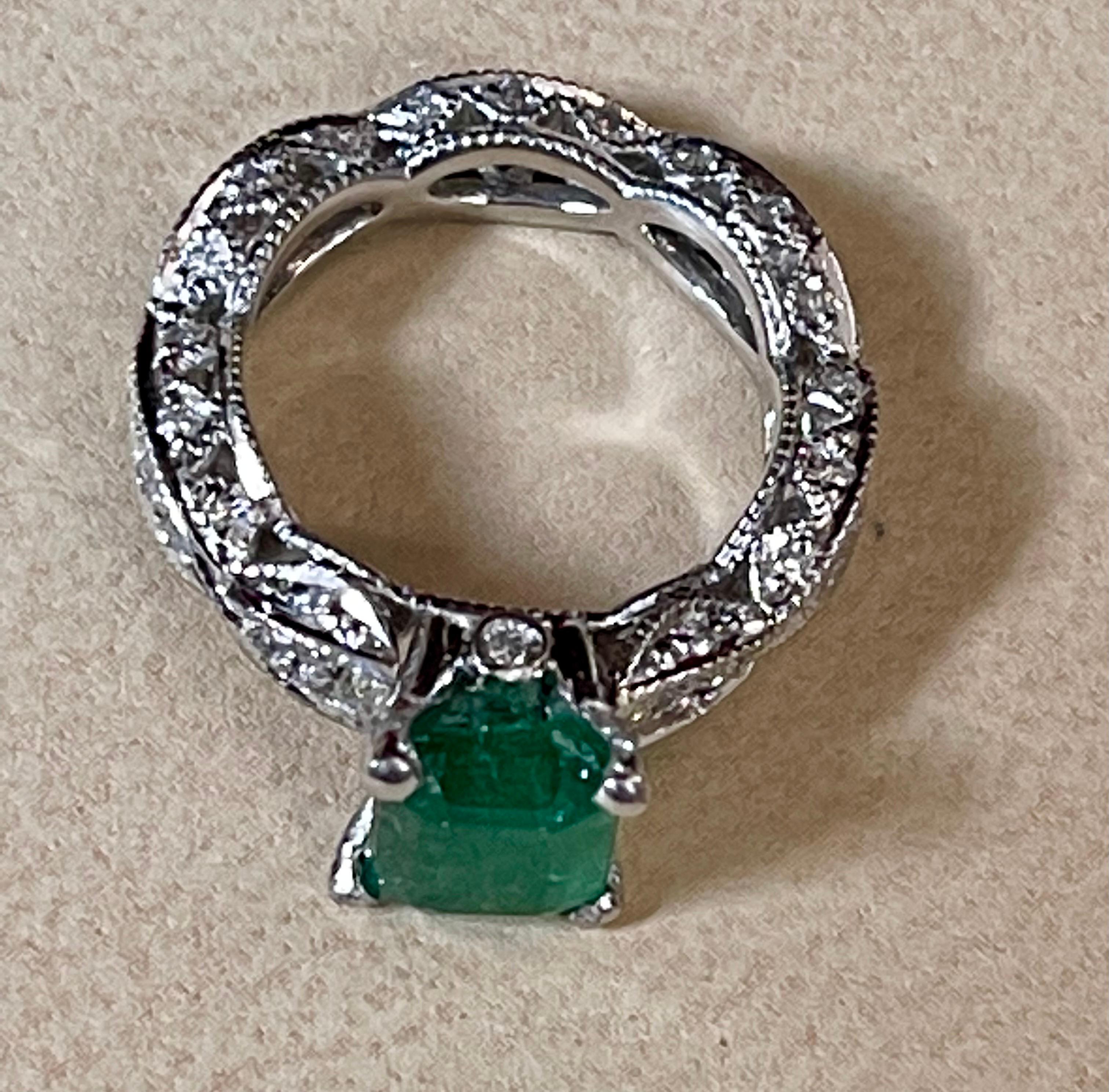 2 Carat Natural Emerald Cut Emerald & 0.85 Ct Diamond Ring in Platinum For Sale 9