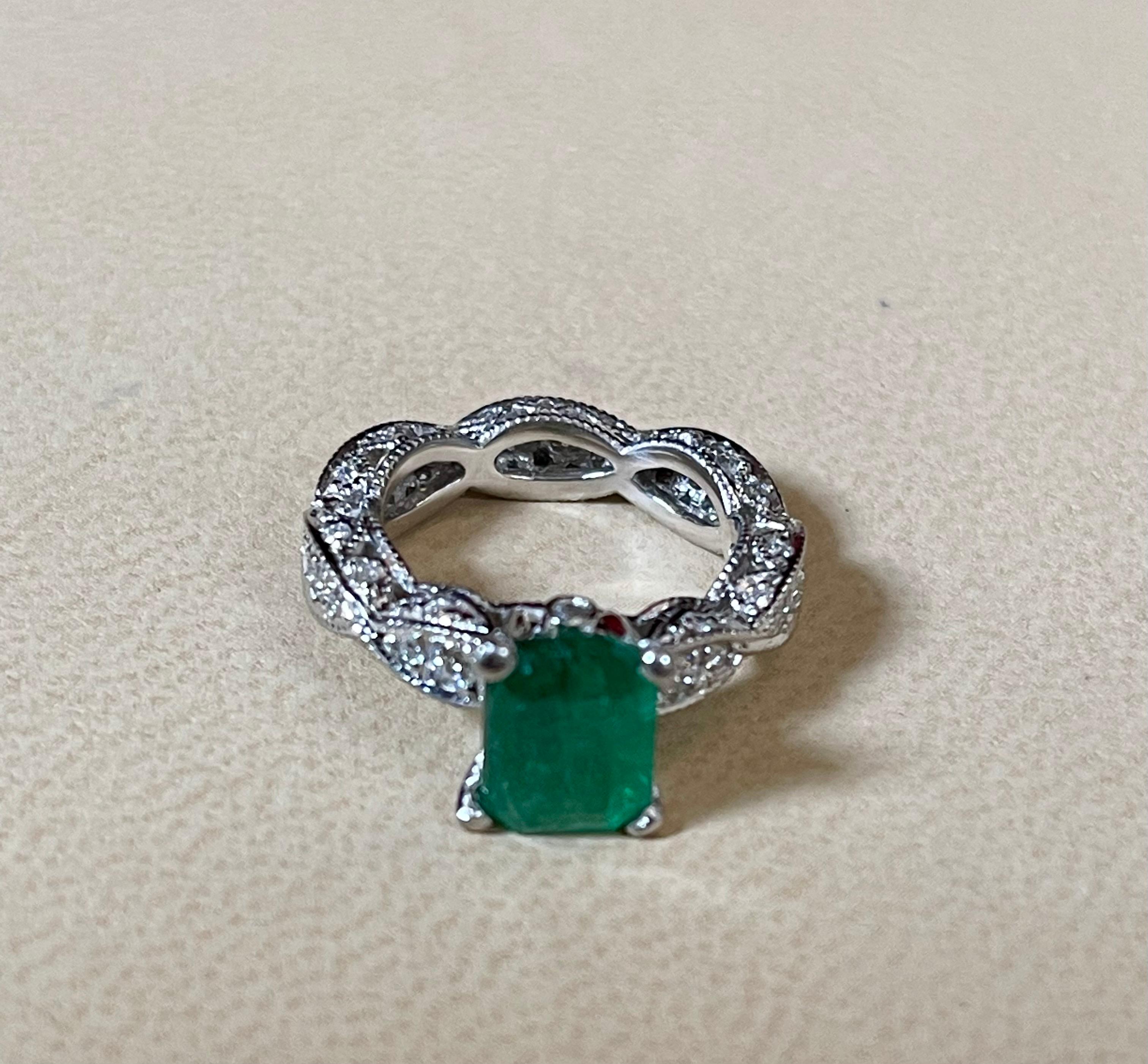 2 Carat Natural Emerald Cut Emerald & 0.85 Ct Diamond Ring in Platinum For Sale 12