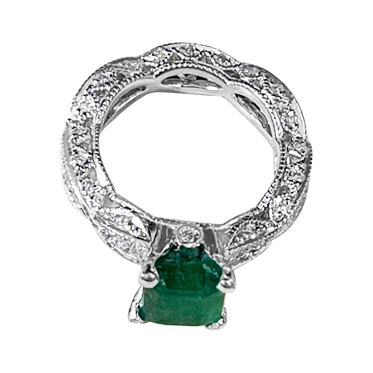 2 Carat Natural Emerald Cut Emerald & 0.85 Ct Diamond Ring in Platinum