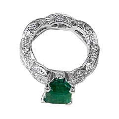 Used 2 Carat Natural Emerald Cut Emerald & 0.85 Ct Diamond Ring in Platinum