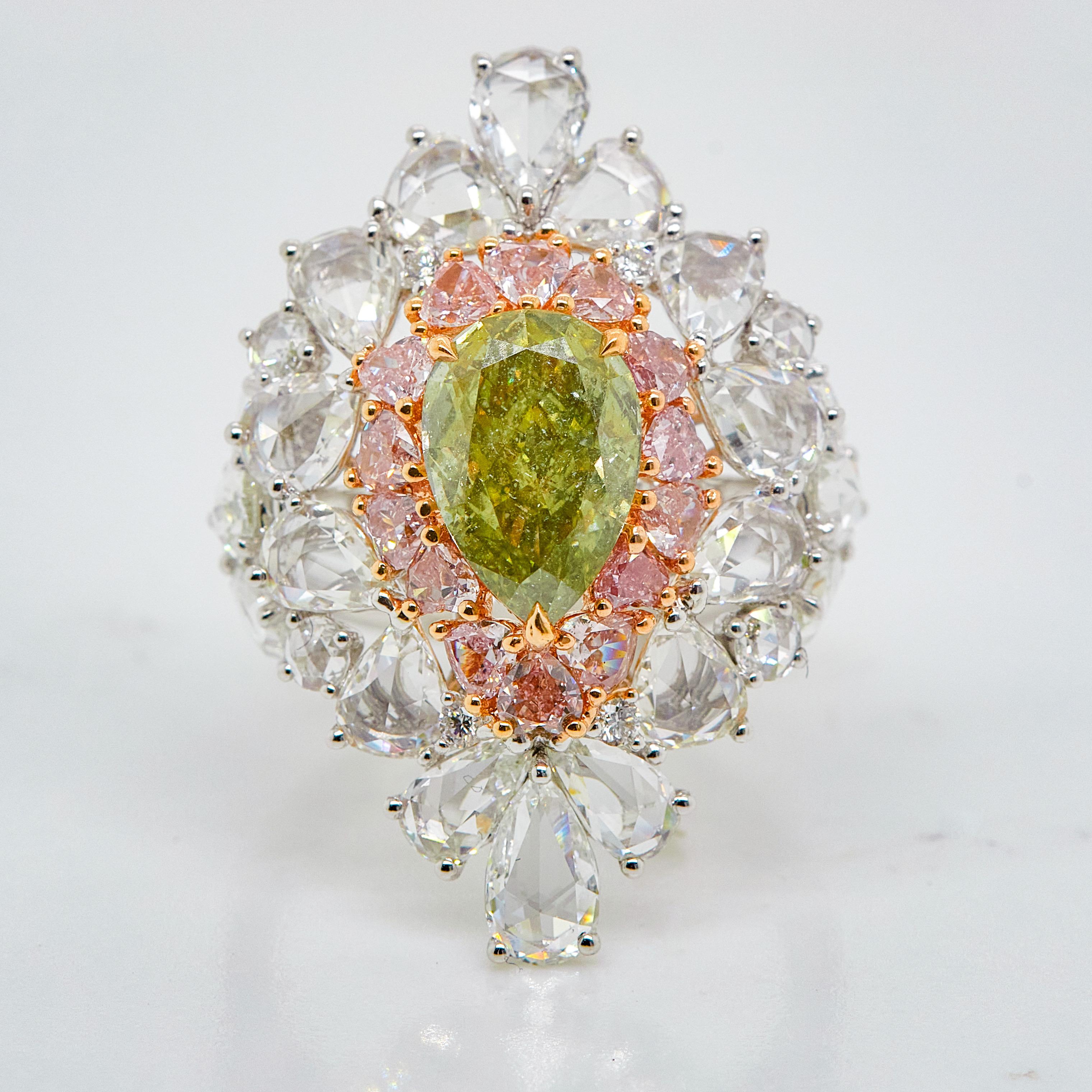 Anillo de cóctel de oro con diamantes de 2 quilates de fantasía natural gris amarillento Informe GIA Victoriano en venta