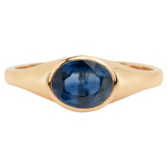 Anillo de sello de zafiro azul natural de 2 quilates para hombre y mujer en oro macizo de 18 quilates