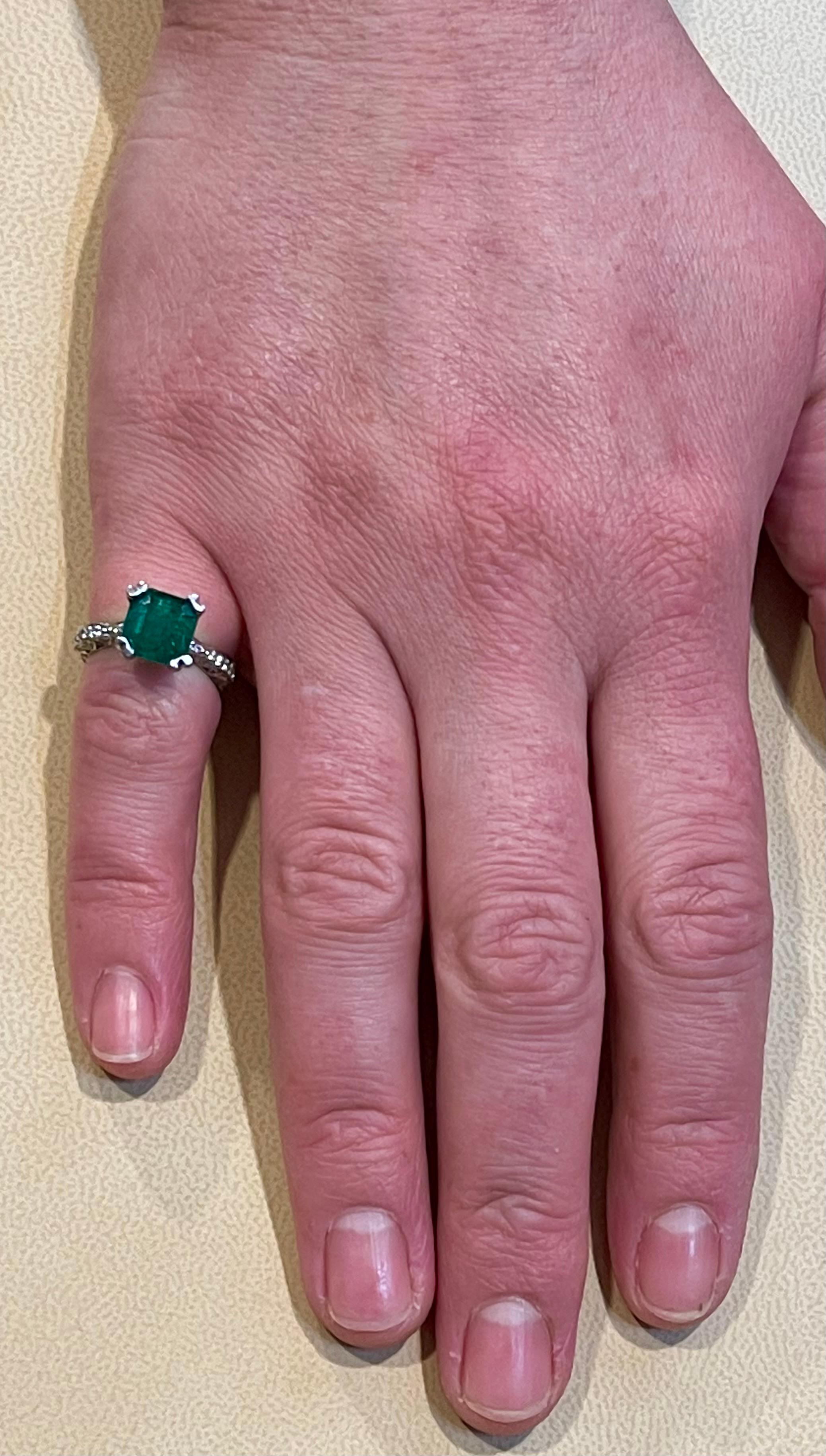 2 Carat Natural Square Emerald & 0.65 Ct Diamond Ring in Platinum For Sale 7