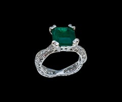 2 Carat Natural Square Emerald & 0.65 Ct Diamond Ring in Platinum