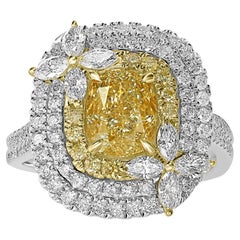 2 Carat Natural Yellow Diamond Cocktail Ring with 1.25ct Natural Diamond Accents