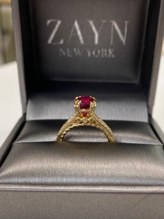 2 Carat No Heat Burma Ruby Round Ring, 18K Yellow Gold Ring, Diamonds, Rare Ruby