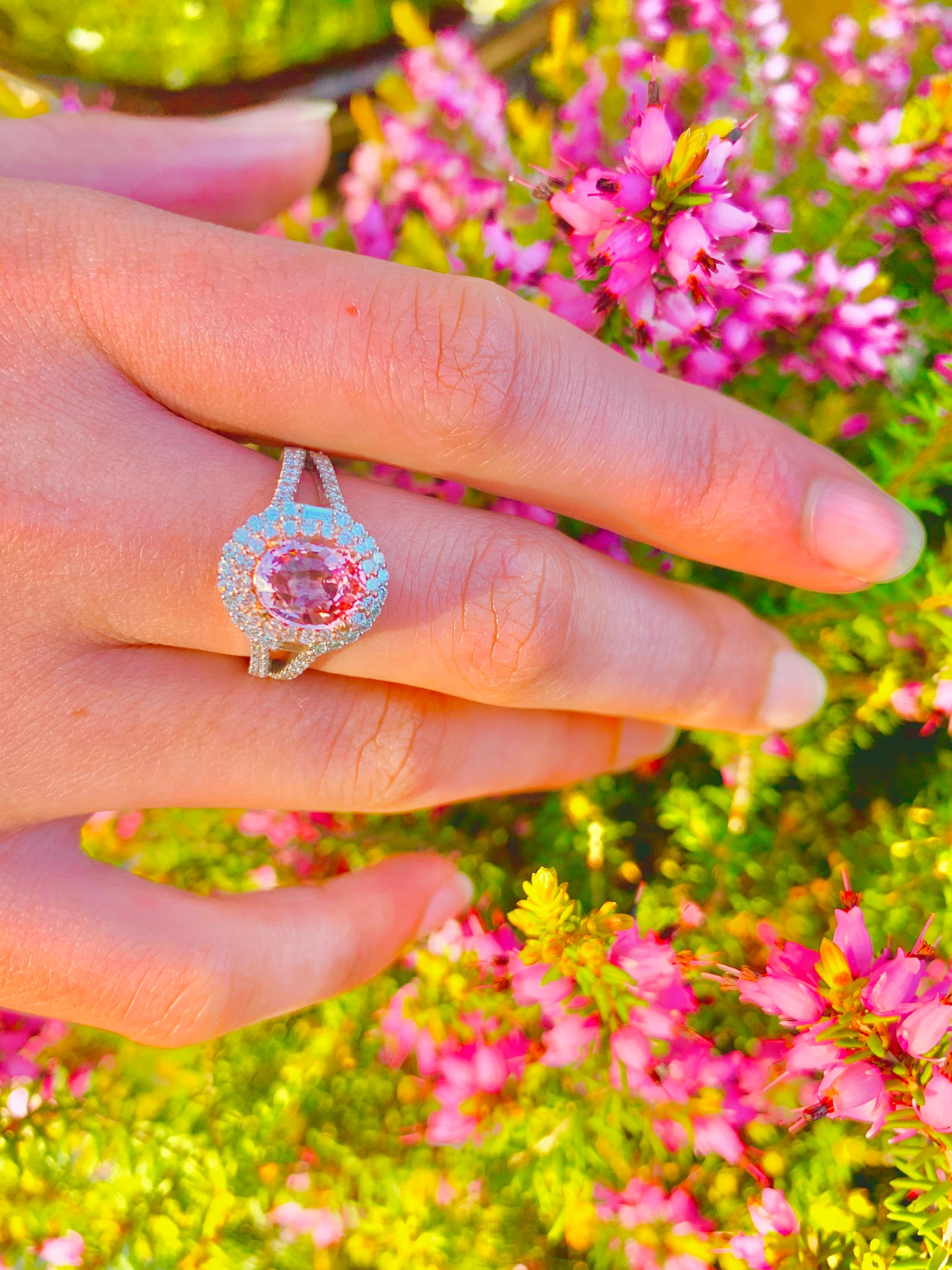 2 Karat Unerhitzter Padparadscha Saphir Diamantring 4
