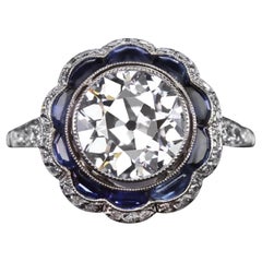 2 Carat Old European Cut Diamond Platinum Vintage Style Ring
