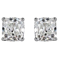 2 Carat Old Mine Cut Antique Diamond Stud Earrings E/F Color