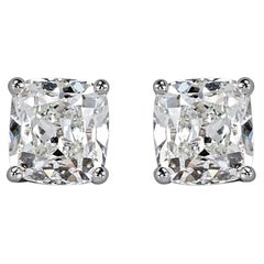 2 Carat Old Mine Cut Antique Diamond Stud Earrings E/F Color 