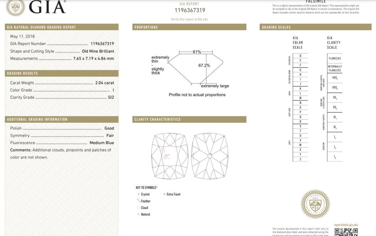 Modern 2 Carat Old Mine Cut Diamond I/SI2 GIA 