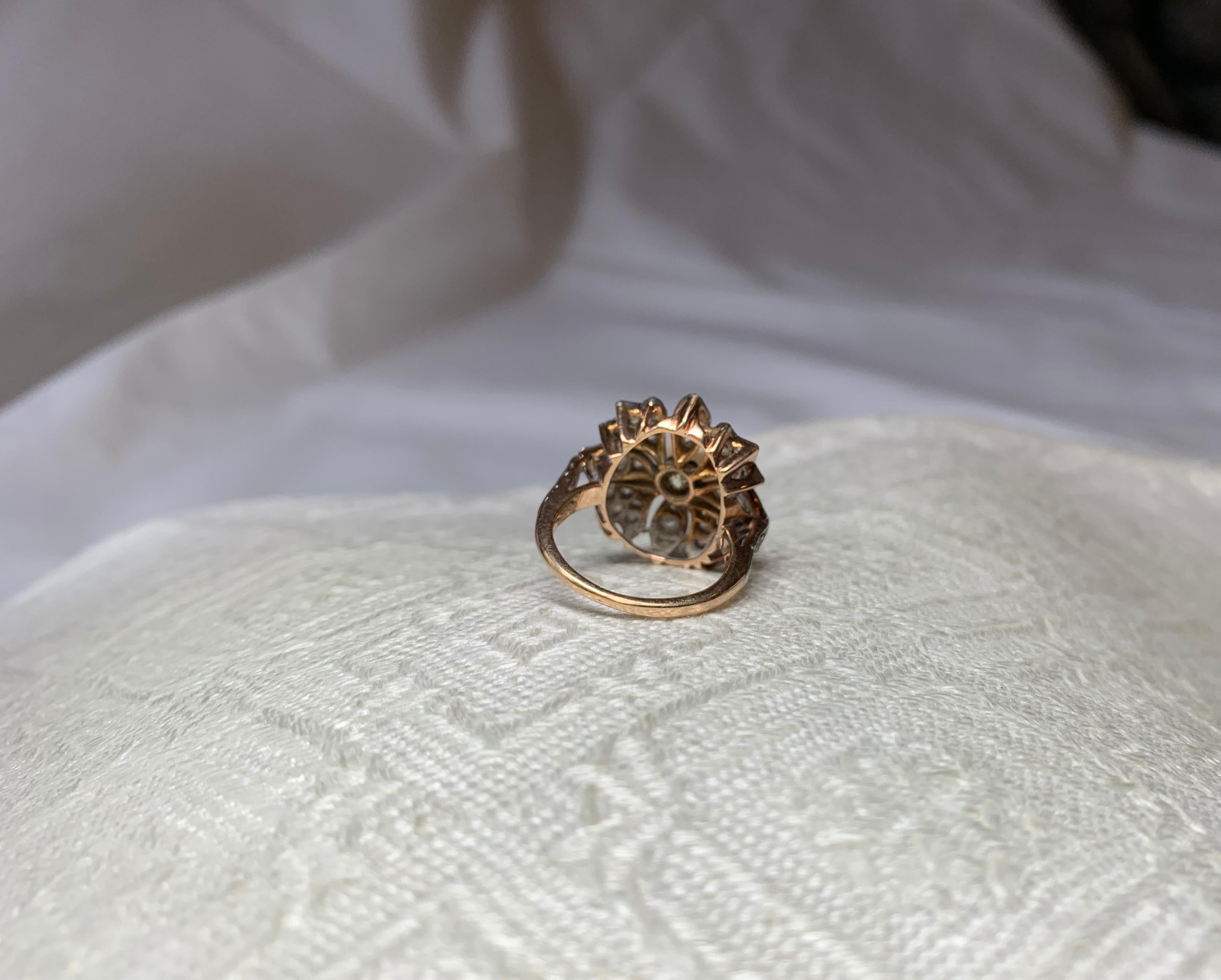 Women's 2 Carat Old Mine Cut Diamond Platinum Pearl Ring Antique Victorian Flower Motif